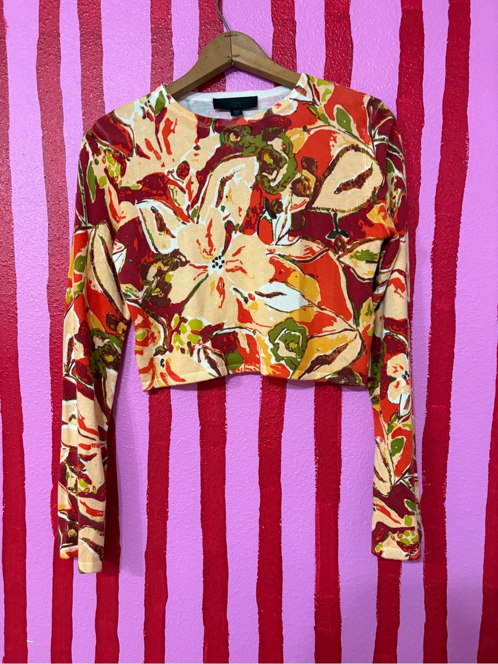 Zara Floral Crop Top in Red, Orange, Cream & Green